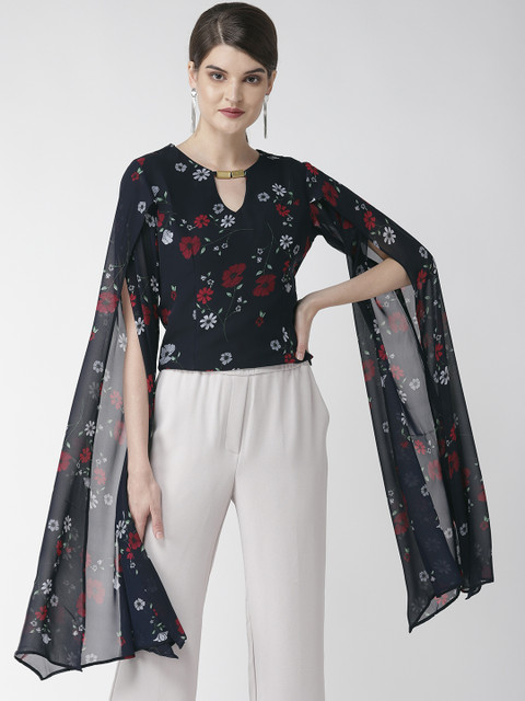 

WoowZerz Women Navy Blue & Maroon Floral Printed Top