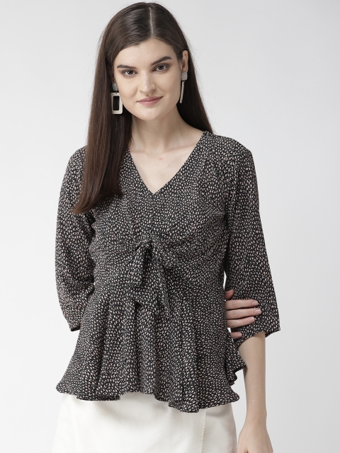 

WoowZerz Women Black & Peach-Coloured Printed A-Line Top