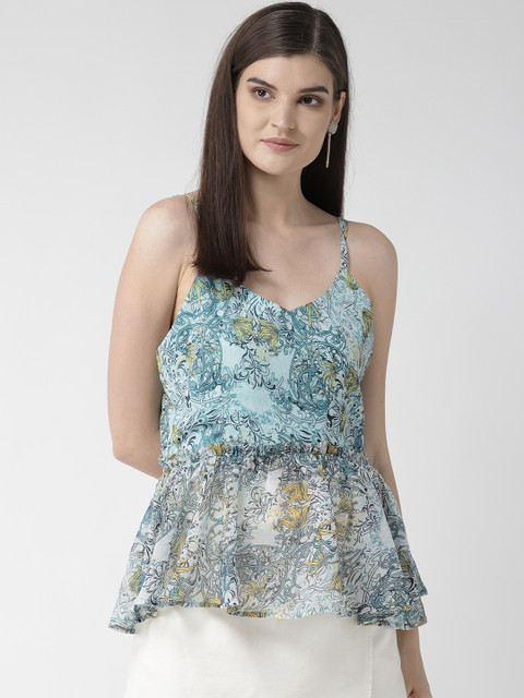 

WoowZerz Women Blue & Yellow Printed A-Line Top