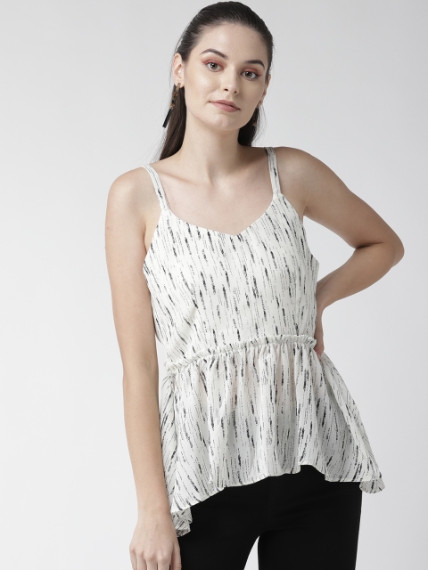 

WoowZerz Women Off-White & Black Printed A-Line Top