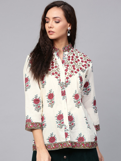 

Bhama Couture Women Off-White & Maroon Regular Fit Printed Casual Shirt