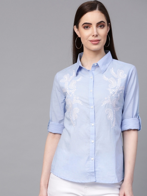 

Bhama Couture Women Blue Regular Fit Embroidered Casual Shirt