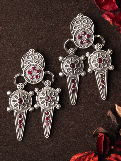 

Rubans Silver-Toned Floral Drop Earrings