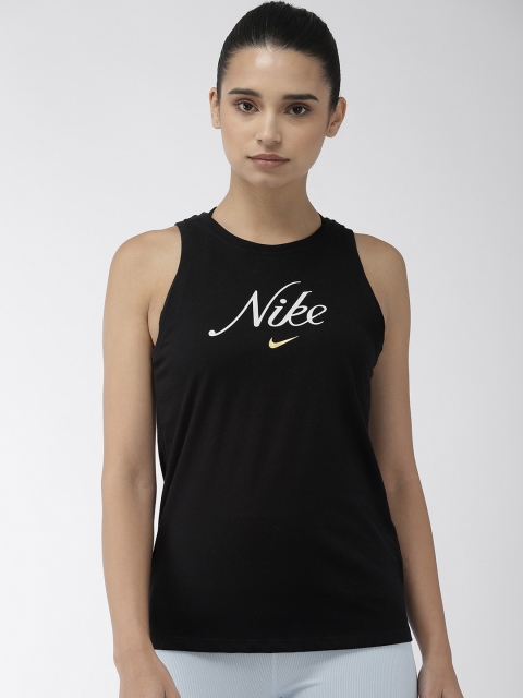 

Nike Women Black Printed Round Neck DRI-FIT Training Tops