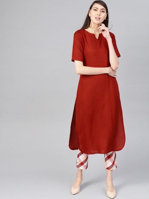 

Libas Women Maroon & Beige Solid Kurta with Trousers