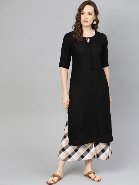 

Libas Women Black & Off-White Solid Kurta with Palazzos