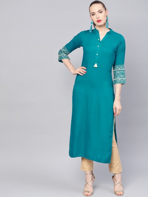 

Libas Women Turquoise Blue Solid Straight Kurta