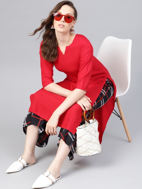 

Libas Women Red & Black Solid Kurta with Palazzos
