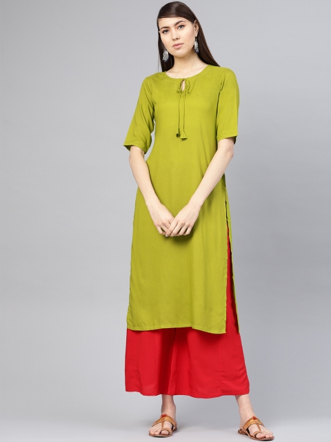 

Libas Women Green & Red Solid Kurta with Palazzos