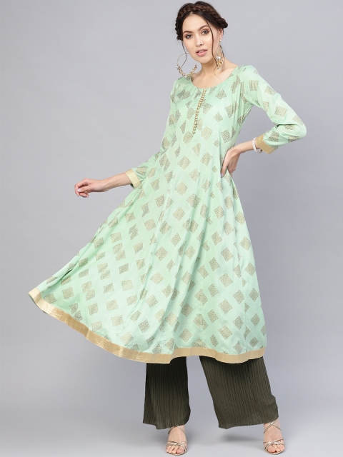 

Libas Women Sea Green & Golden Printed Anarkali Kurta