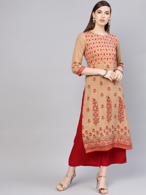 

Libas Women Beige & Red Printed Straight Kurta