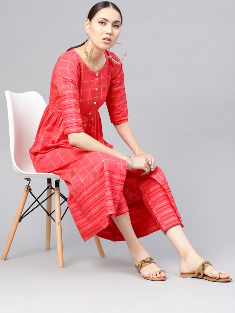 

Libas Women Pink & Golden Printed Kurta with Trousers