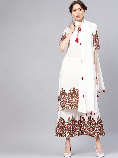 

Libas Women White & Red Solid Kurta with Palazzos & Dupatta