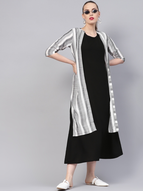 

Libas Women Black & White Solid Layered A-Line Dress