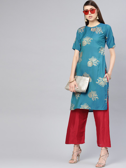 

Libas Women Blue & Red Printed Kurta with Palazzos