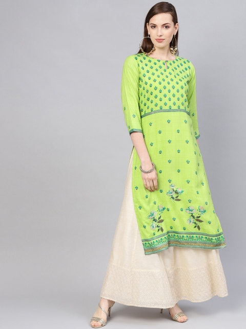 

Libas Women Green Floral Print Straight Kurta