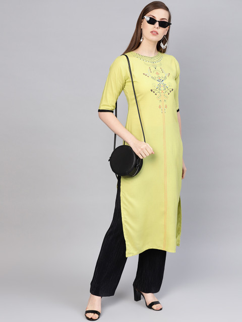 

Libas Women Green Printed Straight Kurta