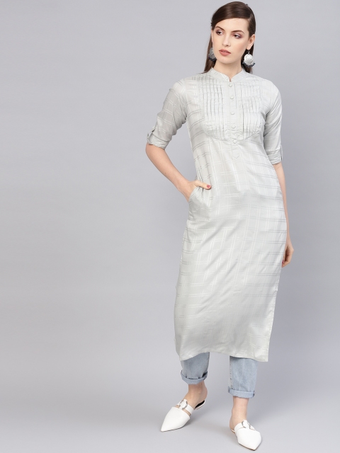 

Libas Women Grey Self Checked Straight Kurta