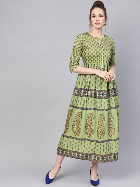 

Libas Women Green & Navy Blue Printed Maxi Dress