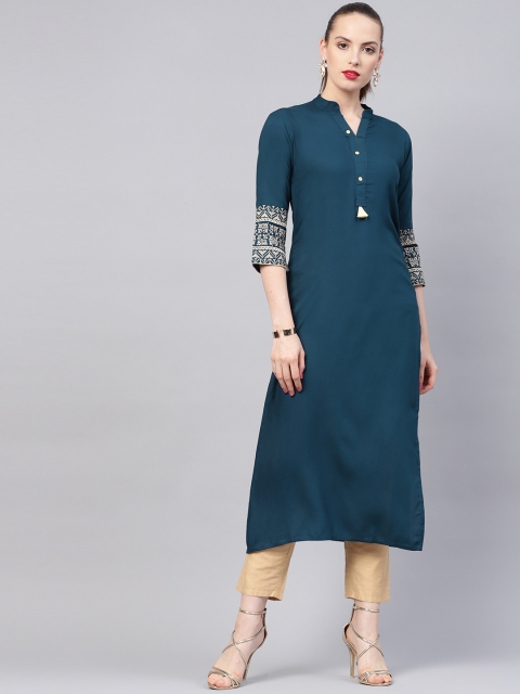 

Libas Women Teal Blue Solid Straight Kurta