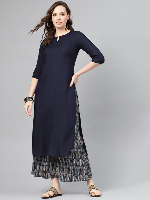 

Libas Women Navy Blue & Brown Solid Kurta with Palazzos