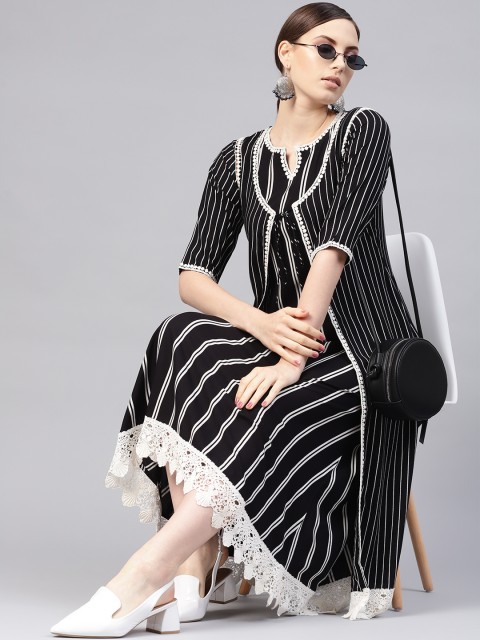 

Libas Women Black & White Striped Layered A-Line Dress