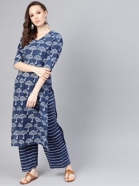 

Libas Women Navy Blue & White Printed Kurta with Palazzos