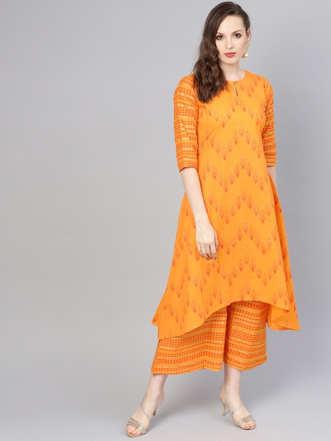 

Libas Women Orange & Golden Printed Kurta with Palazzos