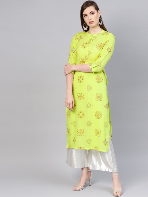 

Libas Women Green & Brown Printed Straight Kurta
