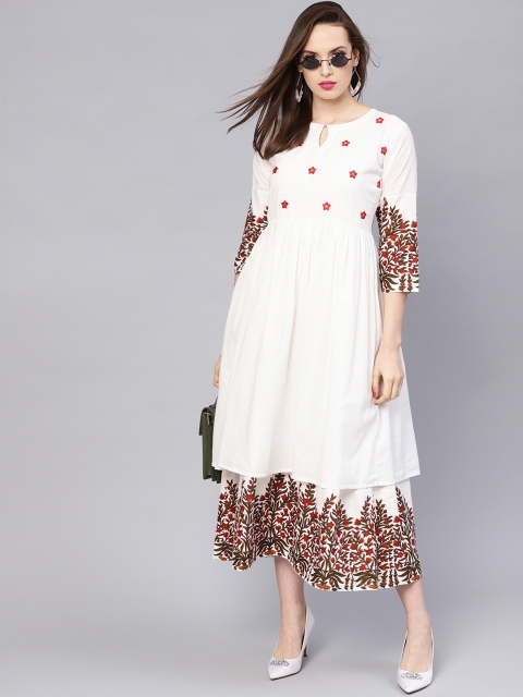 

Libas Women White Printed Layered A-Line Dress
