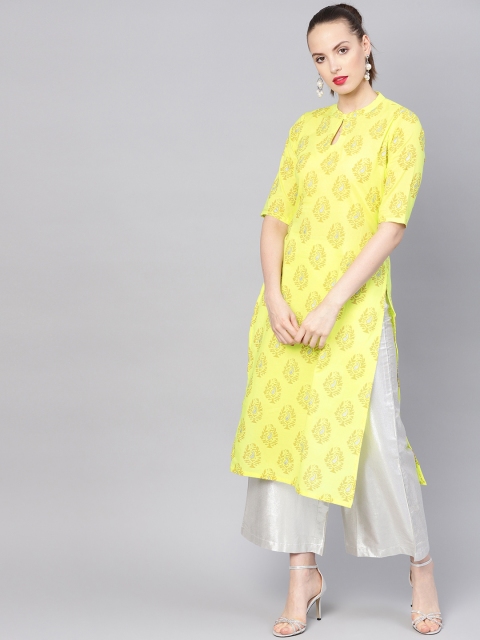 

Libas Women Yellow Printed Straight Kurta