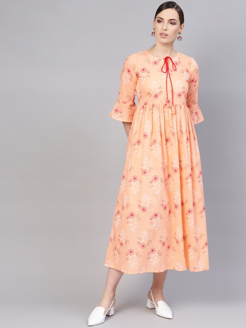

Libas Women Peach-Coloured Printed Maxi Dress