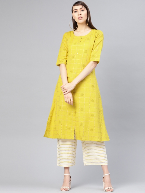 

Libas Women Lime Green & Off-White Printed Kurta with Palazzos