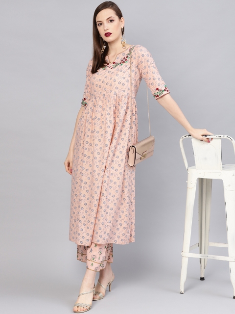 

Libas Women Pink & Blue Printed Kurta with Palazzos
