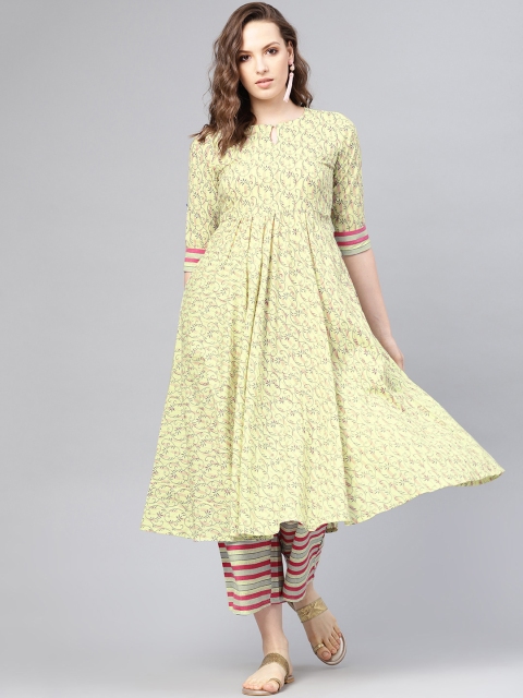 

Libas Women Yellow & Pink Printed Kurta with Palazzos