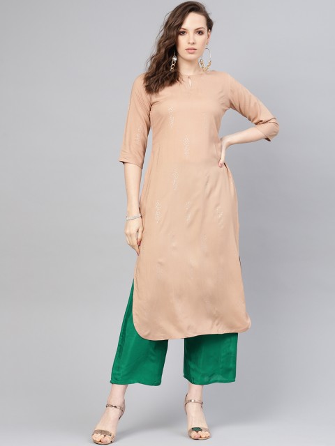 

Libas Women Beige & Green Block Printed Kurta with Palazzos