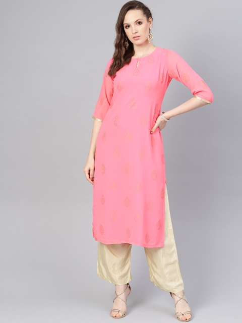 

Libas Women Pink & Beige Printed Kurta with Palazzos