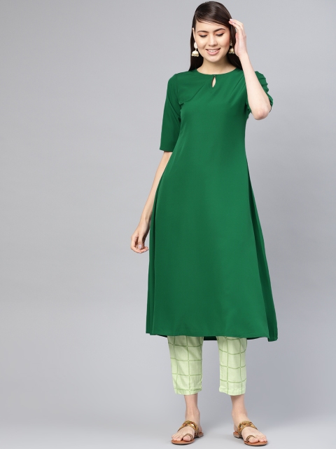 

Libas Women Green Solid Kurta with Trousers
