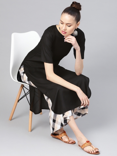 

Libas Women Black & White Solid Kurta with Palazzos