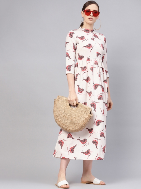 

Libas Women Off-White & Pink Printed Maxi Dress