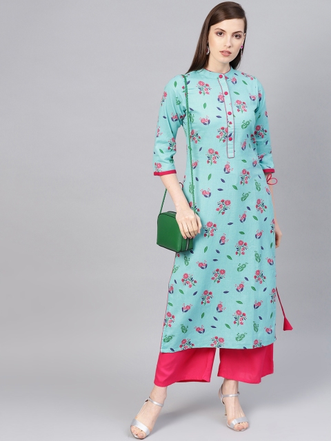 

Libas Women Blue & Pink Printed Straight Kurta