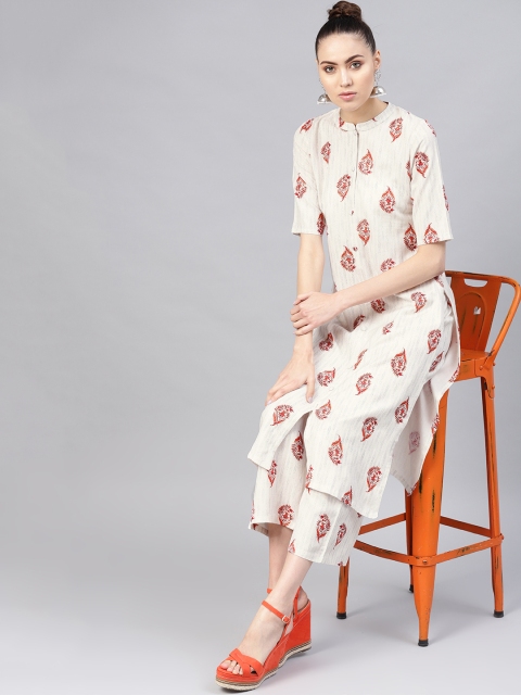 

Libas Women White & Red Printed Kurta with Palazzos