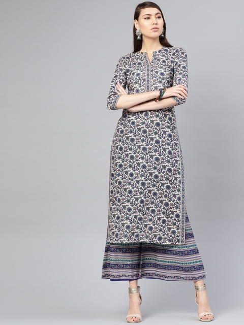 

Libas Women Off-White & Green Printed Kurta with Palazzos
