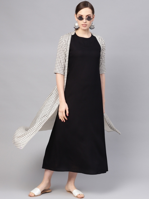

Libas Women Black Solid Maxi Dress with Ethnic Jacket