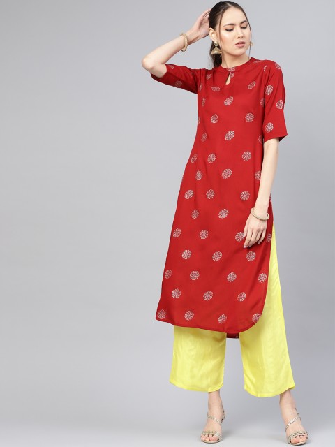 

Libas Women Maroon & Yellow Block Printed Kurta with Palazzos