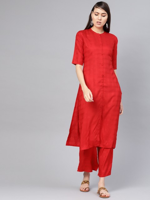 

Libas Women Red Checked Kurta with Palazzos