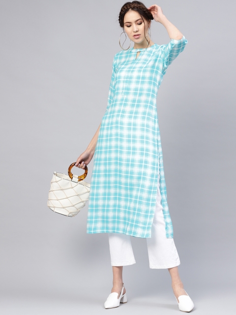 

Libas Women Blue & White Checked Straight Kurta