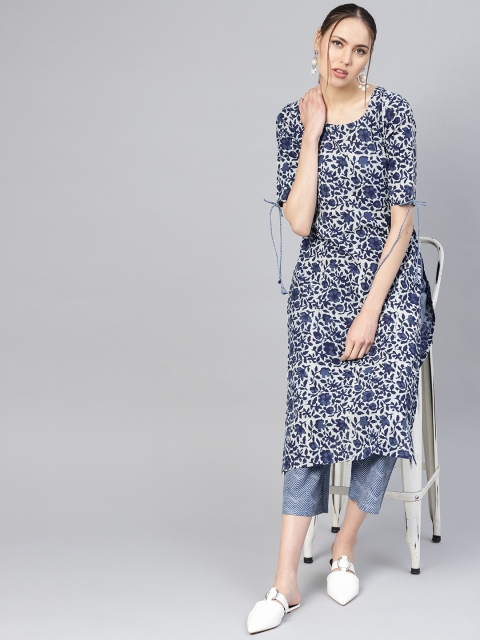 

Libas Women Navy Blue & Off-White Printed Kurta with Palazzos