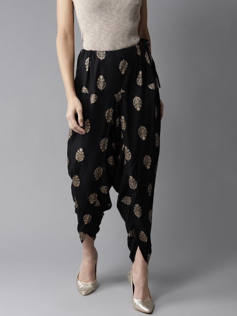 

HERE&NOW Women Black& Golden Printed Dhoti Pants