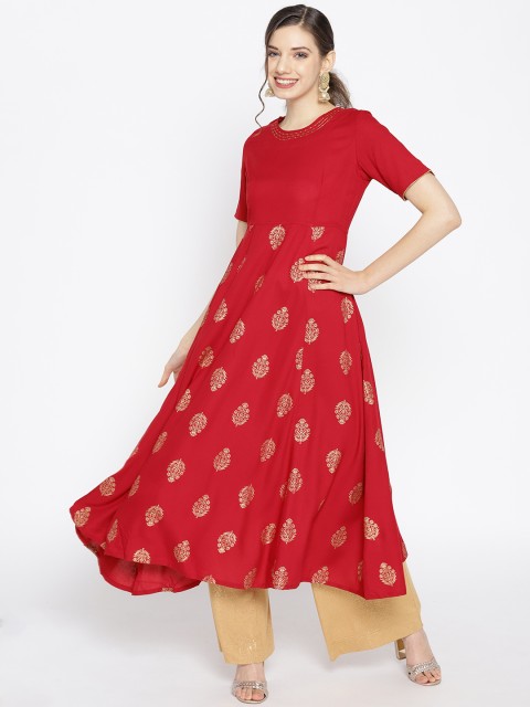 

HERE&NOW Women Red & Golden Printed Anarkali Kurta